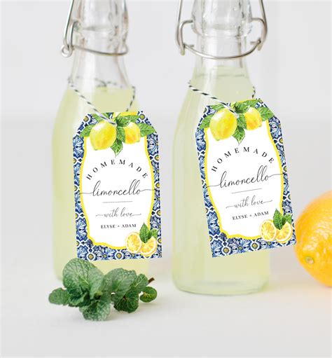 Homemade Limoncello Favour Tags Italian Positano Blue Tile Etsy In