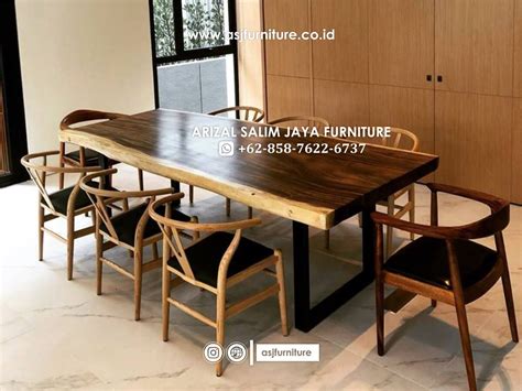 Set Meja Makan Kursi 6 Trembesi Kaki Besi Furniture Jepara