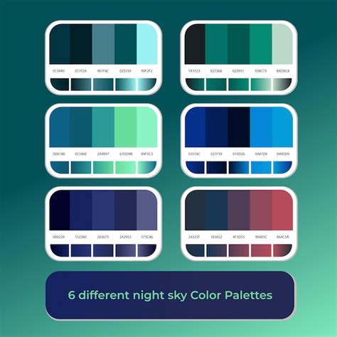 Premium Vector | 6 different night sky color palettes with gradient color