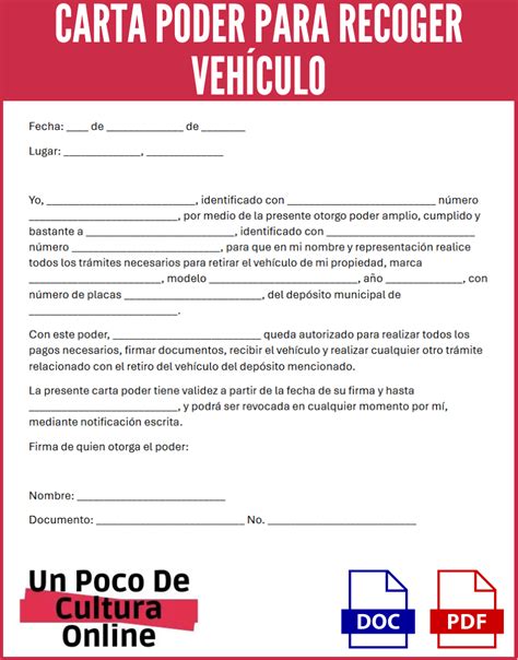 Carta Poder Para Recoger Veh Culo Ejemplos Y Modelos