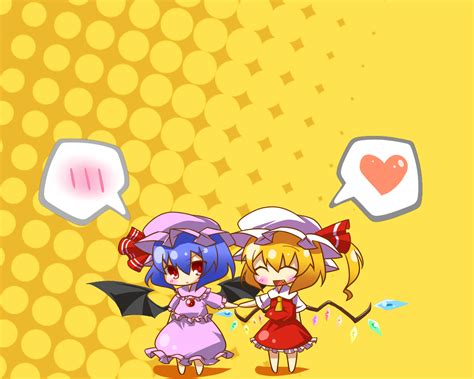 2girls Blonde Hair Blue Hair Blush Chibi Fang Flandre Scarlet Haipa