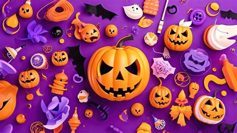 Premium Ai Image Playful Halloween Decor Smiling Pumpkins And Bat