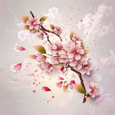 Premium Photo Branch With Beautiful Sakura Flowers And Falling Petals