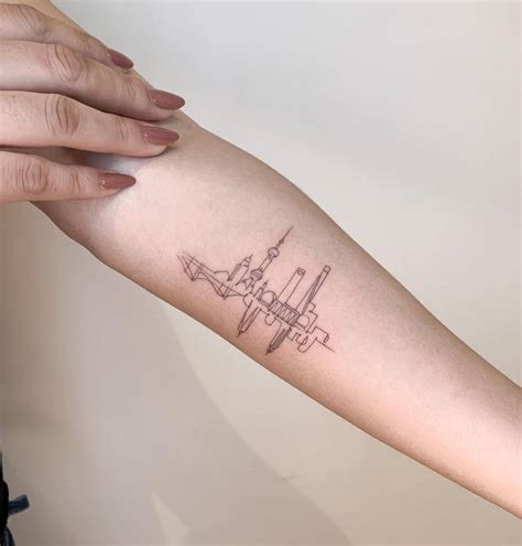 Fine Line Skylines Tattoo NYC And Shanghai On The