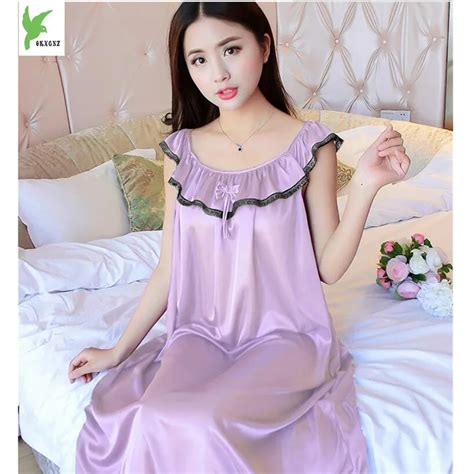 Lingerie Female Summer Womens Korean Ice Silk Sexy Short Sleeved Silk Sleepdress Plus Size Home