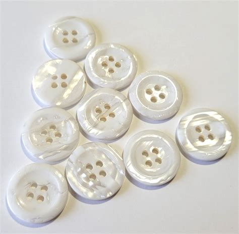 10 Polished White Vintage Buttons 4 Hole With Shades Of Gray Etsy