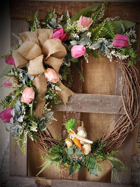 French Country Tulips And Bunny Wreath By Rusticrosefarmhouse On Etsy