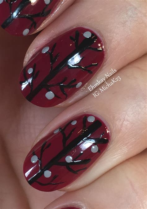 Ehmkay Nails Winter Berries Nail Art With Leighton Denny Pillow Talk