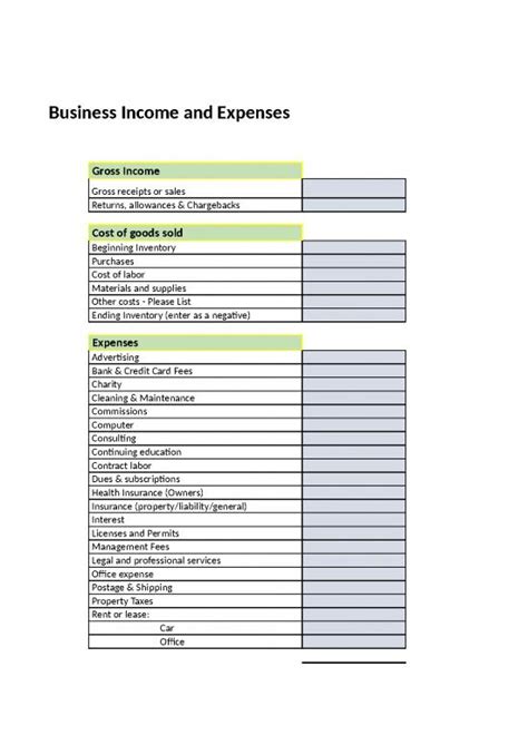 Business Expense Spreadsheet 40676 | Business Income Expenses Template