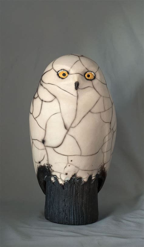 White Grogged Clay Terra Sig Naked Raku Snowy Owl Raku Snowy Owl