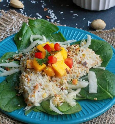 Coconut Pistachio Crusted Tilapia With Mango Salsa