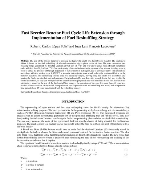 (PDF) Fast Breeder Reactor Fuel Cycle Life Extension through ...