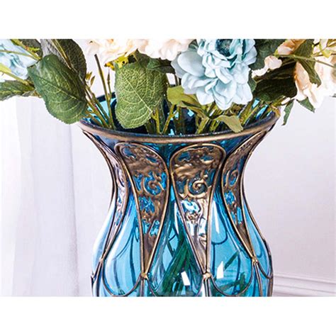 Soga 85cm Green Glass Floor Vase With Tall Metal Flower Stand Au