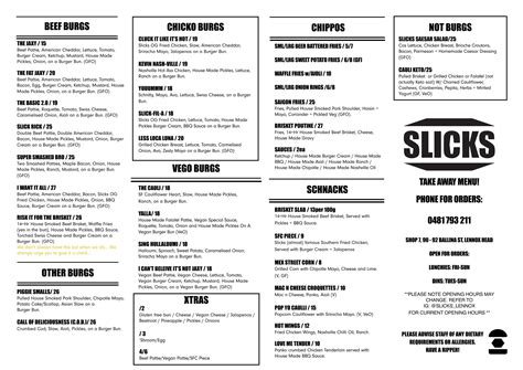 MENU — SLICKS LENNOX