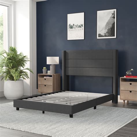 Wade Logan Upholstered Platform Bed With Wingback Headboard Mattress