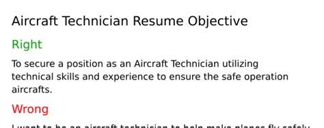 Top 18 Aircraft Technician Resume Objective Examples