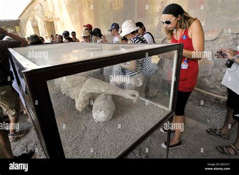 Pompeii, human remains buried. Roman town buried in AD 79 by ash flows from Vesuvius volcano ...