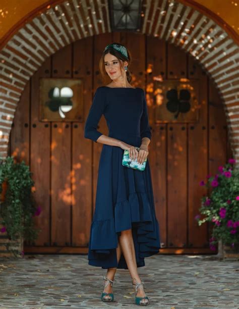 Vestido De Fiesta Midi Azul Marino Para Eventos Invitadisima