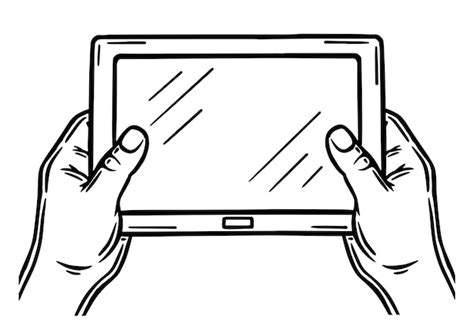 Premium Vector Male Hands Holding A Tablet Outline Contour