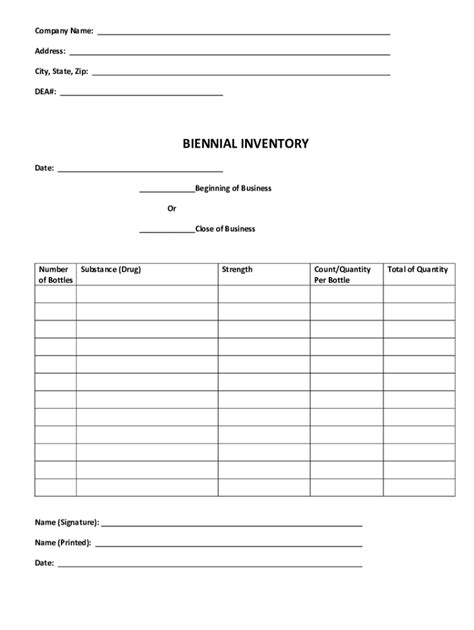 Fillable Online Dea Biennial Inventory Sheet Template Revised 061919