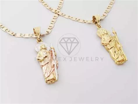 SAN JUDAS TADEO Dije Oro Laminado Y Cadena 18K Saint Jude Chain Gold