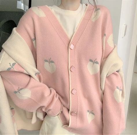 Rerise Long Sleeve Peach Print Cardigan Short Sleeve Peach T Shirt