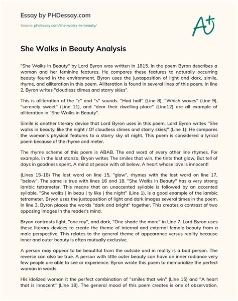 She Walks In Beauty Analysis Essay Speech Example Words