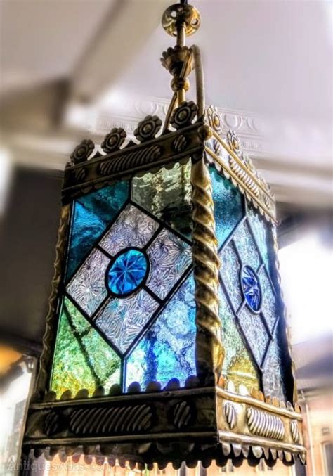 Antiques Atlas Victorian Arts And Crafts Stained Glass Hall Lantern