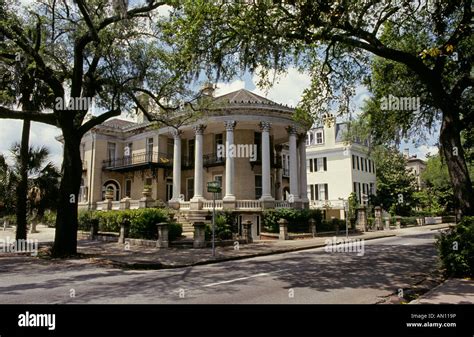 View Of A Large Antebellum Mansion On A Side Street In Savannah Georgia