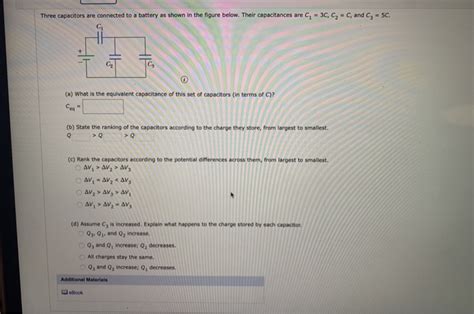 Solved Three Capacitors Are Connected To A Battery As Shown Chegg