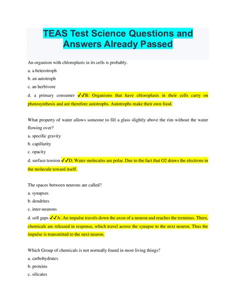 Teas Test Science Questions And Answers Already Passed Browsegrades