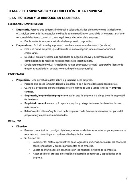 TEMA 2 EL EMPRESARIO Y LA DIRECCIÓN DE LA EMPRESA TEMA 2 EL