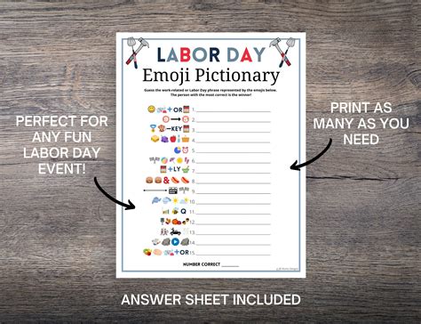 Labor Day Emoji Pictionary Fun Labor Day Trivia Game Labor Etsy