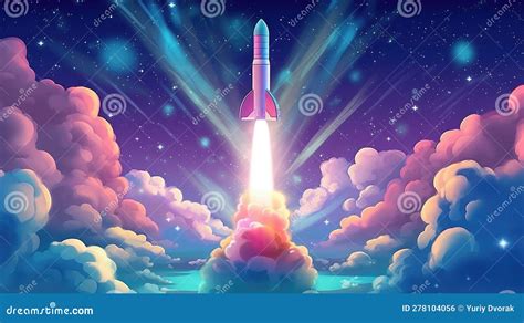 Rocket Flies Through The Clouds On Moonlight Stock Illustration Illustration Of Future Orbit