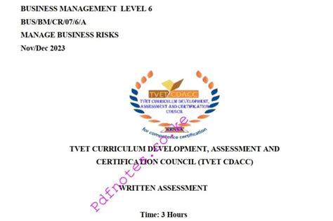 Manage Business Risks Level 6 TVET CDACC November December 2023 Past