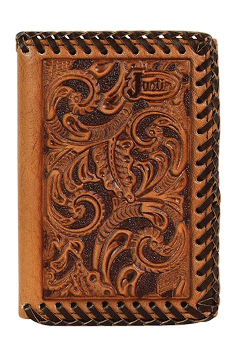 Justin Wallets Mens Whipstitch Tooled Trifold Brown Money Clip 2172765w5