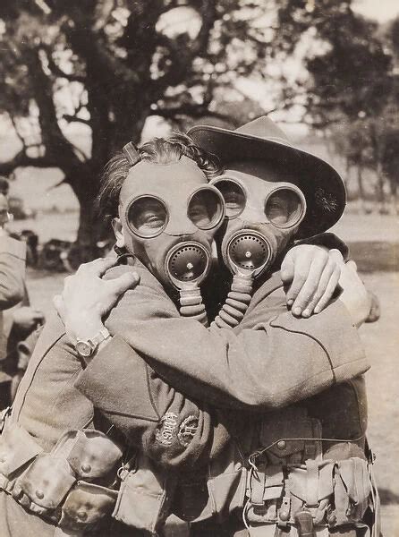 Gas Drill In Australia Two People In Gas Masks Ww1