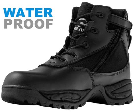 Mens 6 Black Waterproof Tactical Police Duty Work Boots With Zipper