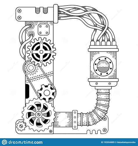 成人矢量着色书 蒸汽朋克资本字体 金属齿轮的机械字母表和各种细节 向量例证 插画 包括有 备件 字法 192094889
