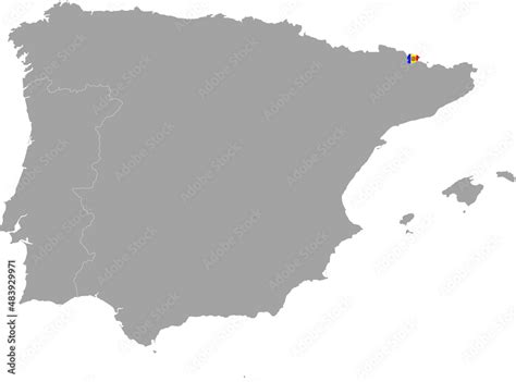 Map of Andorra with national flag within the gray map of Iberian ...