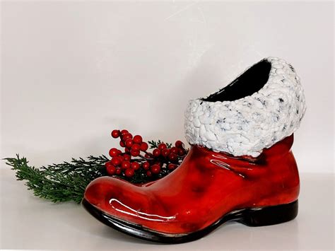 Vintage Red Ceramic Santa Boot Santa Boot Planter Vintage Santa Boot Etsy