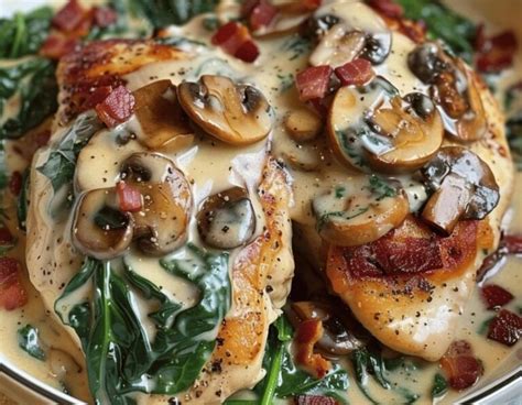 Smothered Chicken With Creamed Spinach Bacon And Mushrooms Dietcrafts