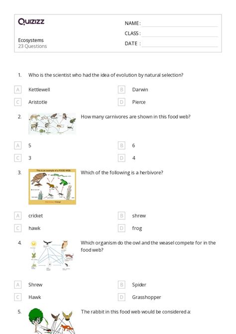 Ecosystems Worksheets For Th Grade On Quizizz Free Printable