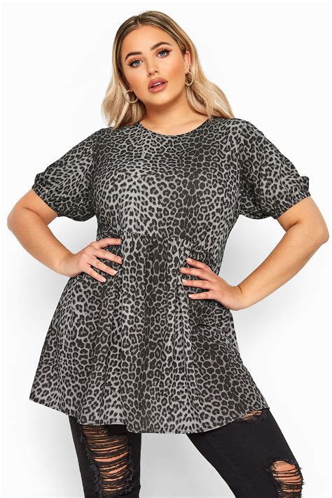 Limited Collection Grey Leopard Print Peplum Smock Top Yours Clothing