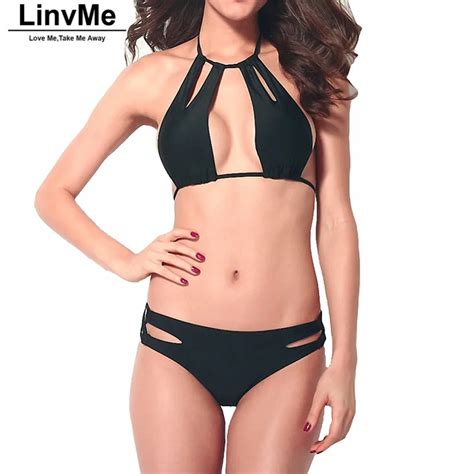 Linvme Black Women Swimwear Sexy Bikini Set Two Piece Separate