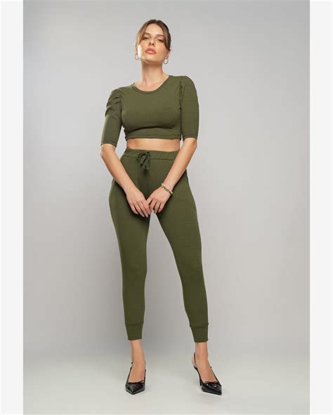 Riachuelo Conjunto Comfy Cropped Princesa E Jogger Canelada Verde