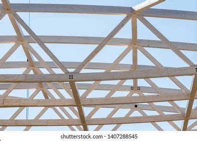 Gluelaminated Wood Trusses Roof Construction Timber Stock Photo