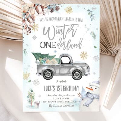 Winter Onederland Invitation Winter Truck St Birthday Invitation