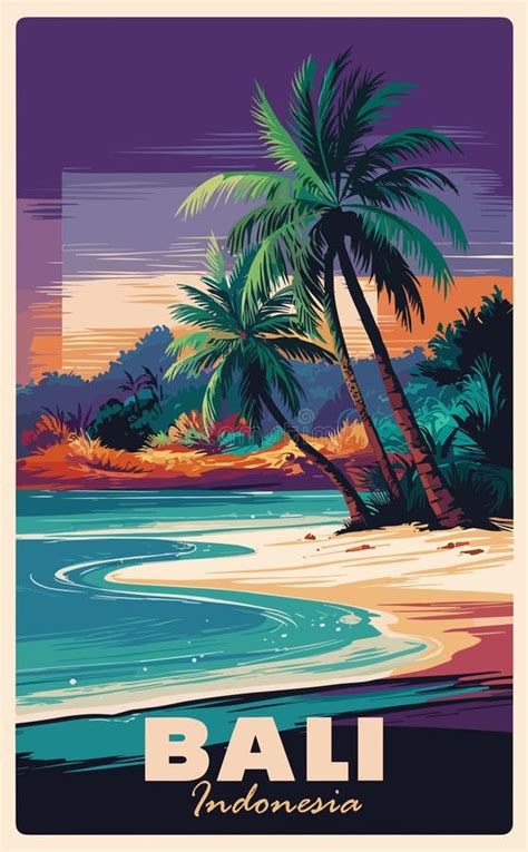 Bali Indonesia Travel Poster In Retro Style Stock Vector