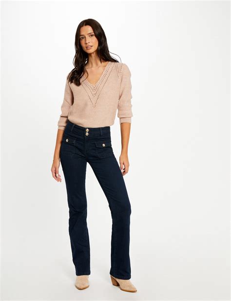 High Waisted Bootcut Jeans Raw Denim Ladies Morgan